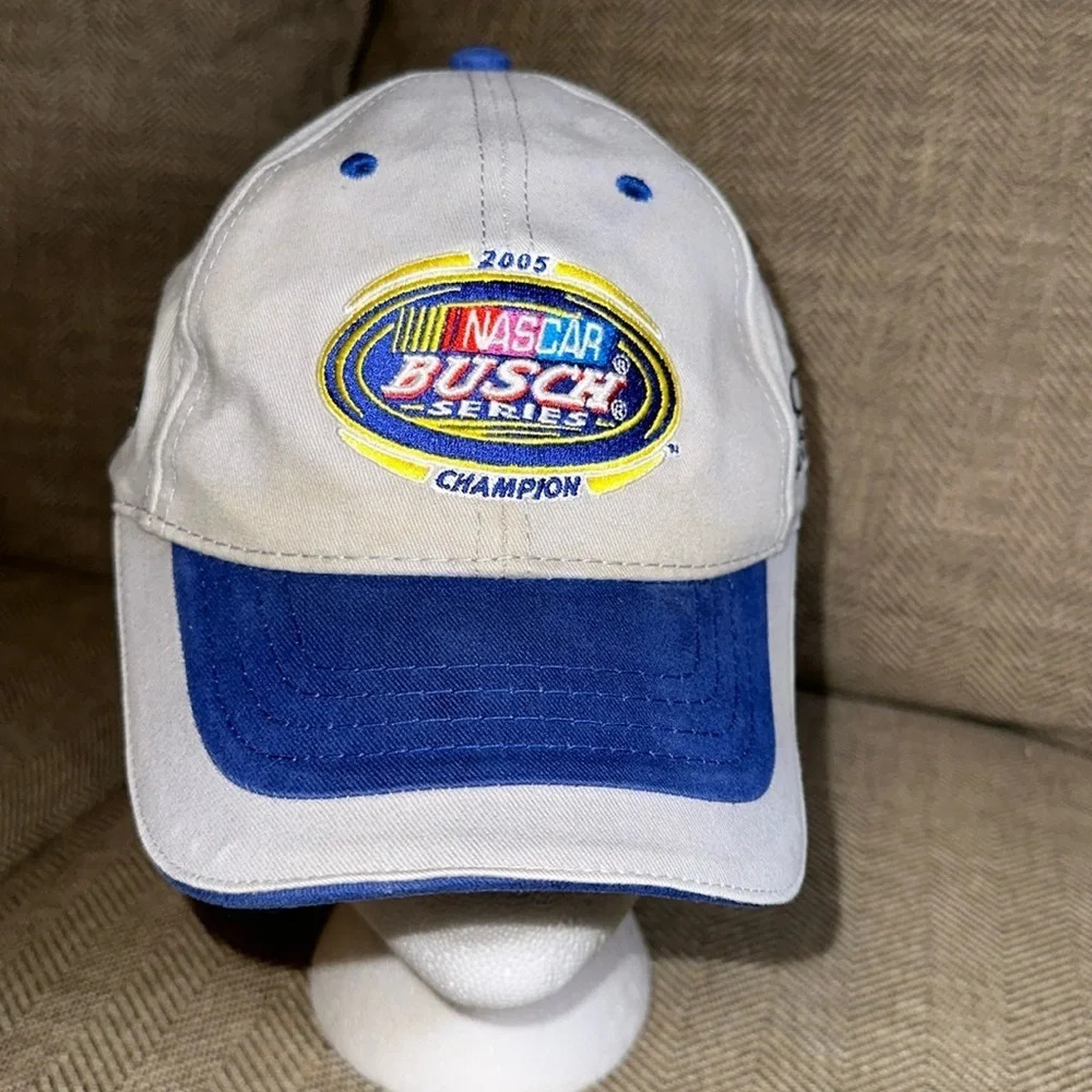 NASCAR 2005 BUSCH SERIES CHAMPION CAP HAT CHASE AUTHENTICS GRAY/BLUE MENS